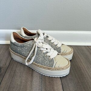 NWT Joie platform espadrille lace up low top sneaker white grey size 36